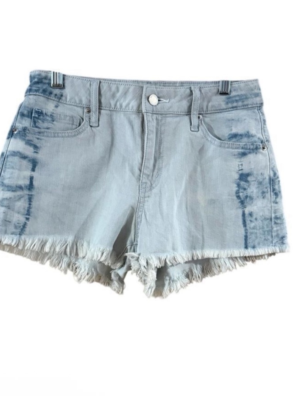 High-Rise Light Blue Frayed Hem Jean Shorts - Picture 2 of 10